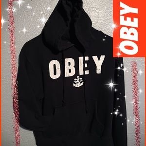 Black drawstring pullover hoodie by Obey